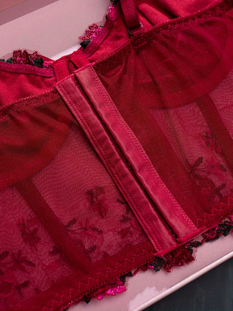 1960er Blumen Bestickt Bogen Dessous mit Bügel