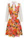 Orange 1960er Revers Blumen Patchwork Kleid