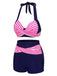 Rosa & blau gestreifter 1950er Halter-Badeanzug