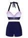 Rosa & blau gestreifter 1950er Halter-Badeanzug