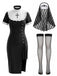 Schwarzes 80er Gothic Nonnenkleid mit Schleier und Strümpfen