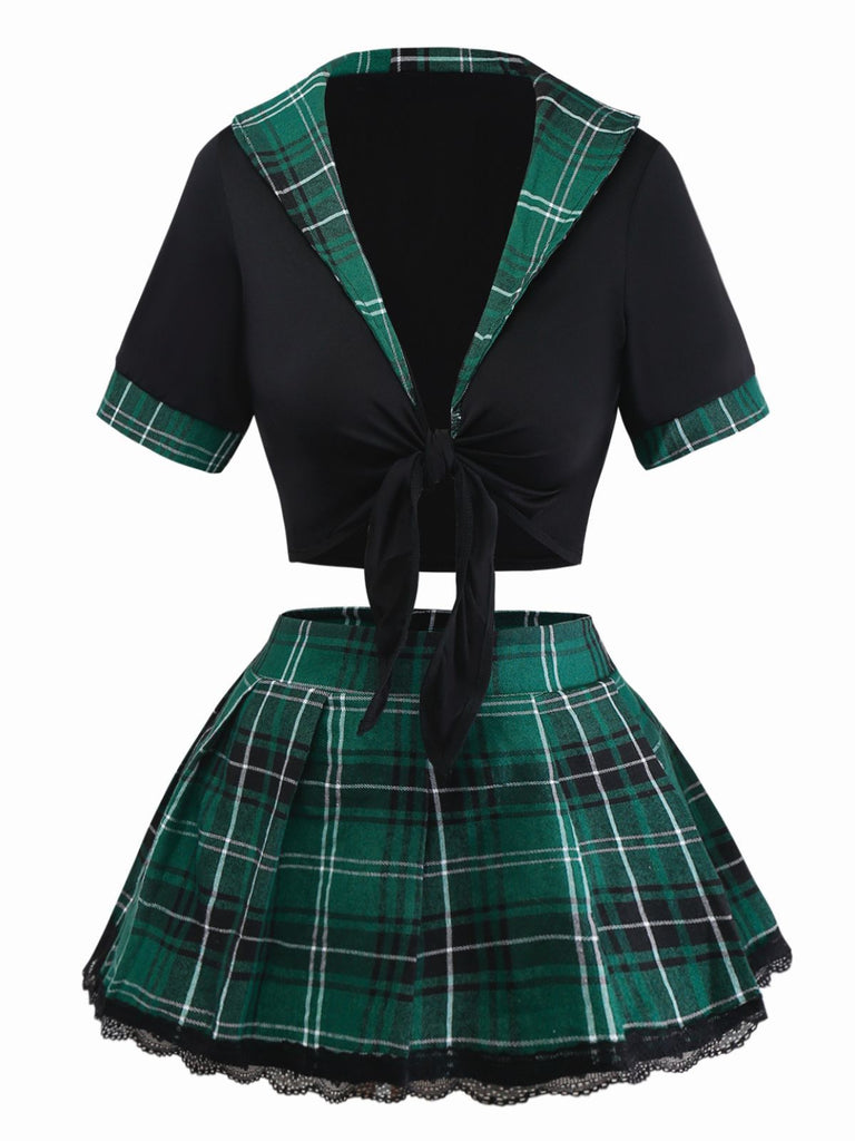 1980er Sexy Schnürung Karo Pyjama Set