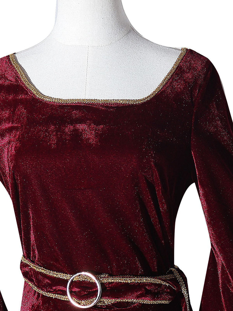 Weinrot 1930er Tangled Mother Gothel Samt Kleid