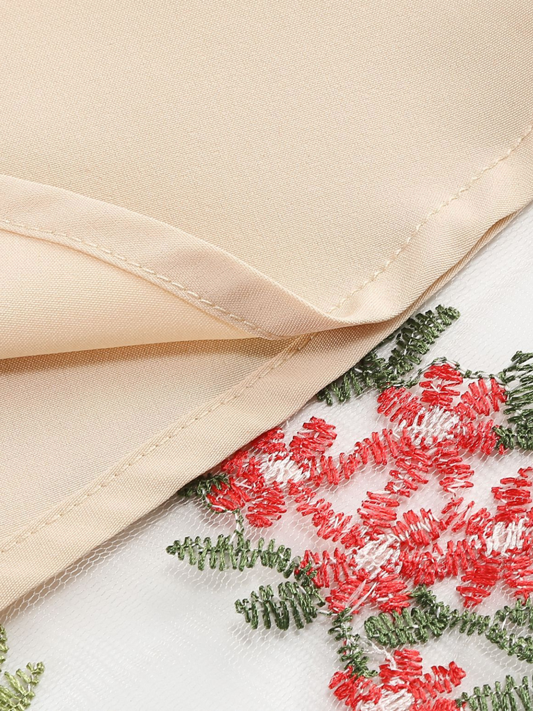 1950er Bestickt Netz Schnürung Herzförmiger Hals Kleid