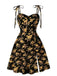 [Übergröße] Orange 1940er Kleine Blumen Spaghetti Träger Schnürung Kleid