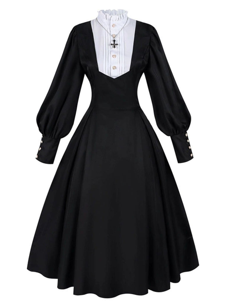 Schwarz 1940er Nonnen-Stil Kreuz Halskette Kleid