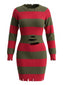 Rot-grünes 70er Freddy-Krueger Strickkleid mit Streifen