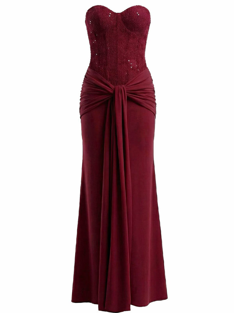 1930er Solide Schnürung Trägerlos Maxi Kleid