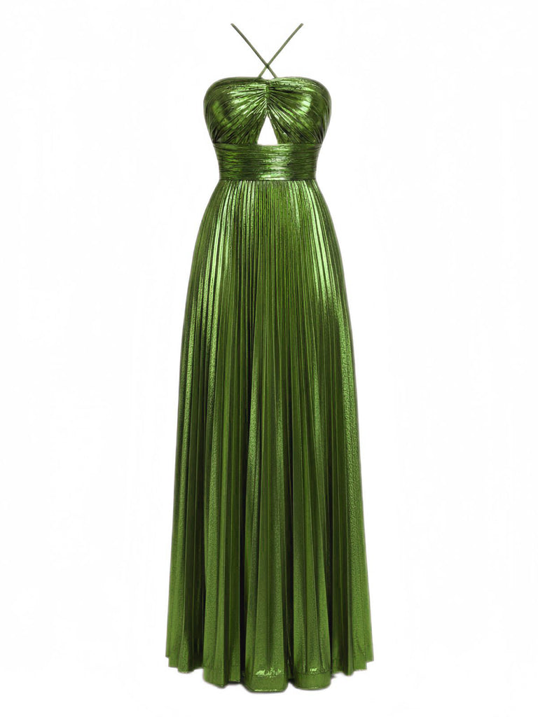 1930er Metallisch Kreuzen Halter Falten Kleid