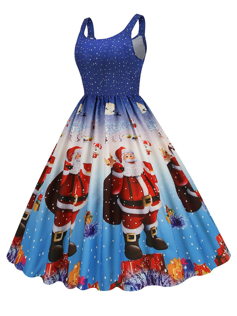 1950er Weihnachtsmann Schneeflocke U-Kragen Swing Kleid