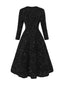 Schwarz 1940er Solide Pailletten Langarm Maxi Kleid