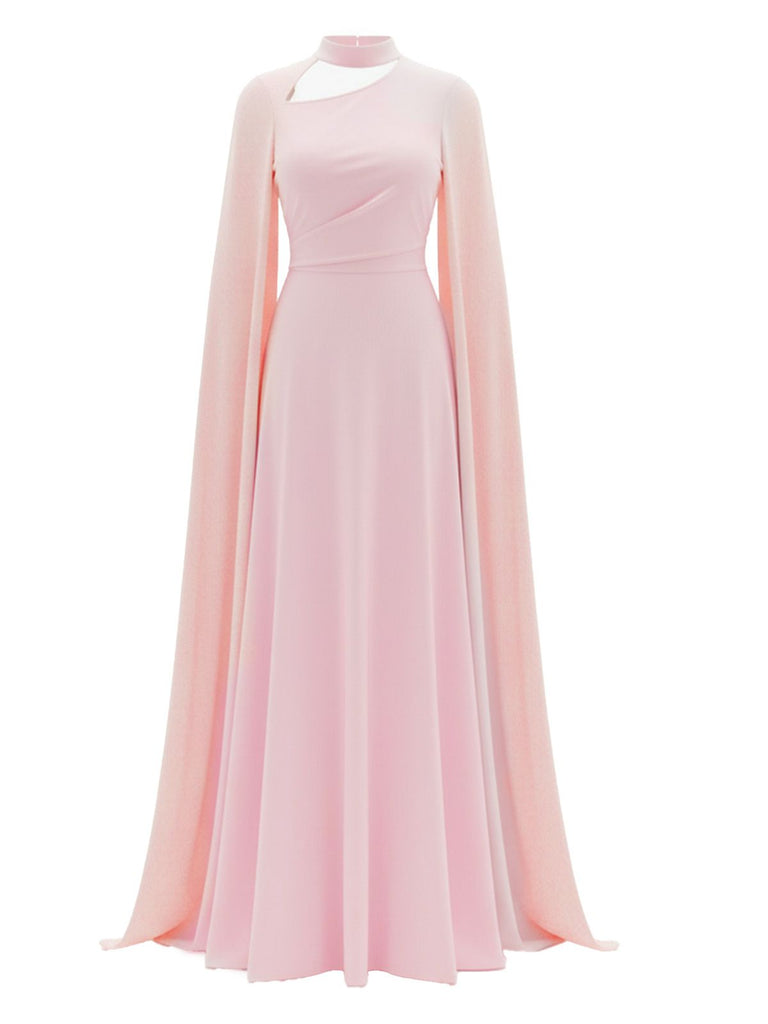 1980er Cape Ärmel Rücken Bindung Maxi Kleid