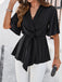 1930er Elegant Kurzarm Taille Binden Bluse