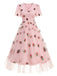 Rosa 1950er V-Ausschnitt Erdbeere Netz Swing Kleid