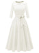 1940er Solide Passform Bogen 3/4 Ärmel Swing Kleid