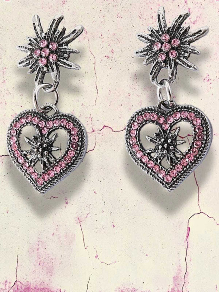 Vintage Oktoberfest Herz Edelweiß Ohrringe