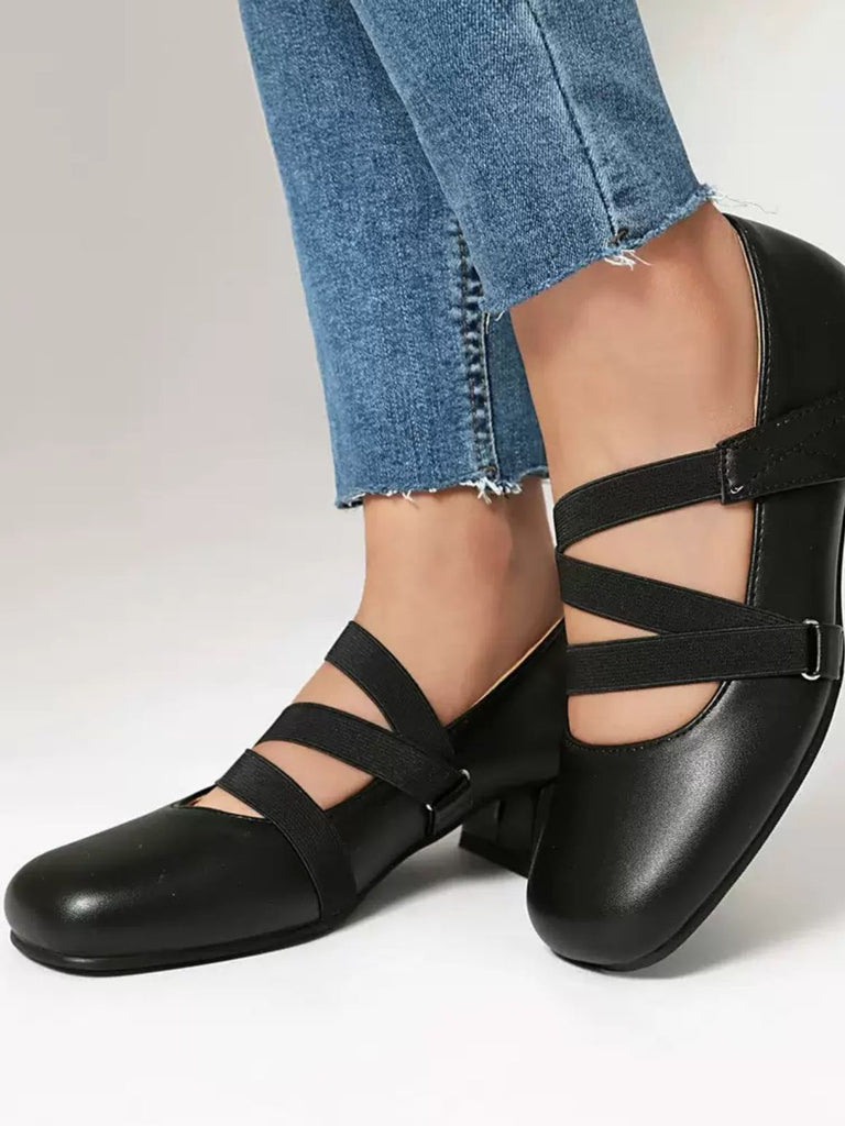 Ballett-Inspiriert Bungee Leder Klobigem Absatz Schuhe