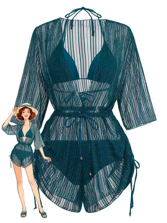 50er Bikini-Set & Cover-Up mit Neckholder und Glitzer