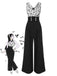 Schwarz 1930er Halloween Fledermaus Patchwork Jumpsuit