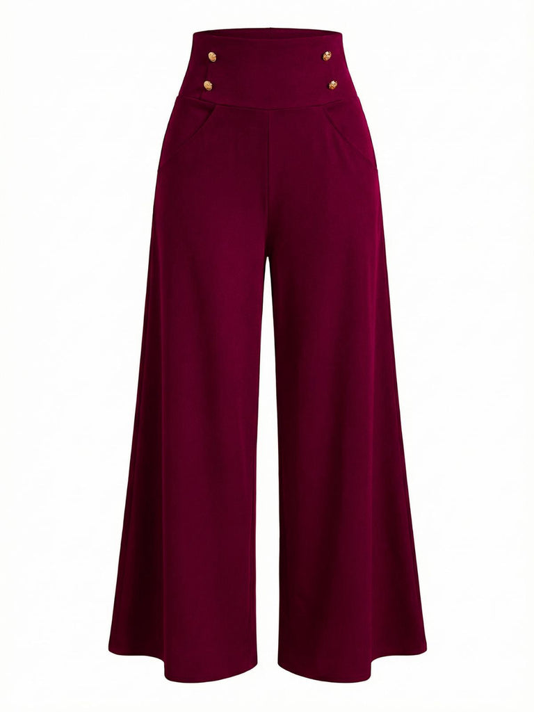 1950er Solide Hoch Taille Doppel Knopfreihe Weitbein Hose