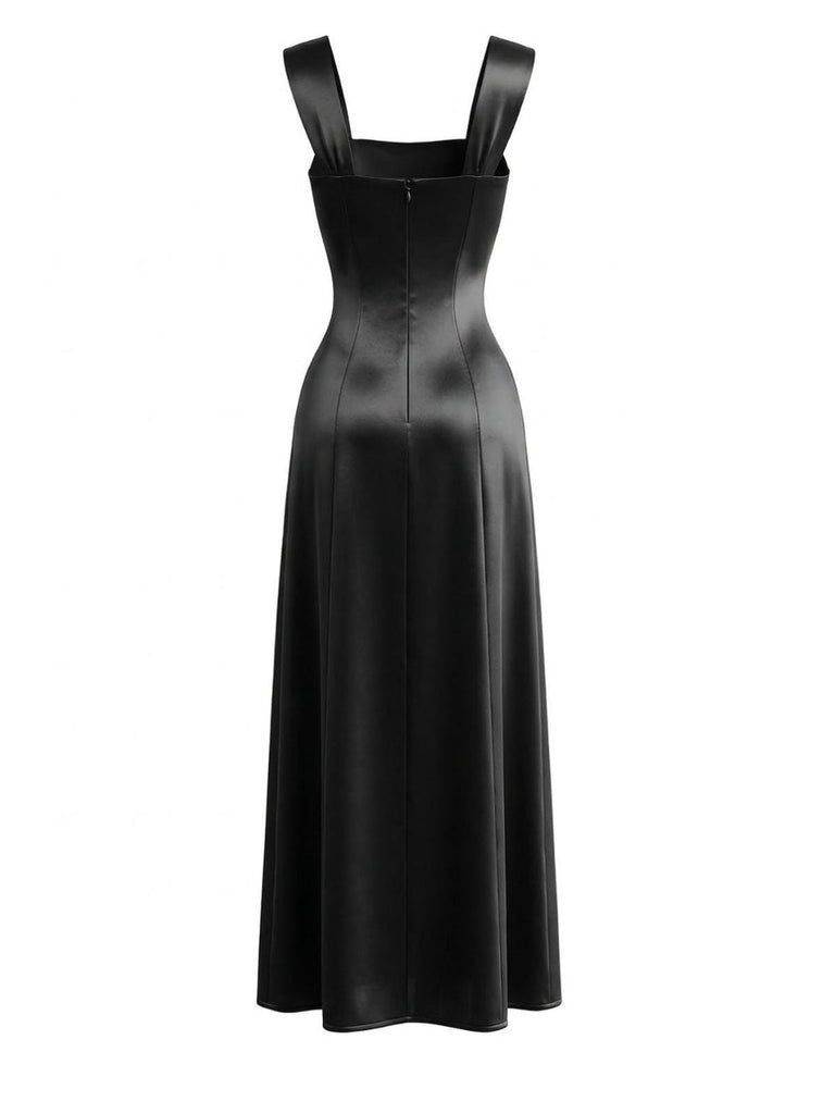 1930er Satin Strassstein Breite Träger Maxi Kleid