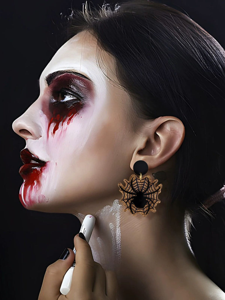 Vintage Schwarz Spinne & Spinnennetz Ohrringe