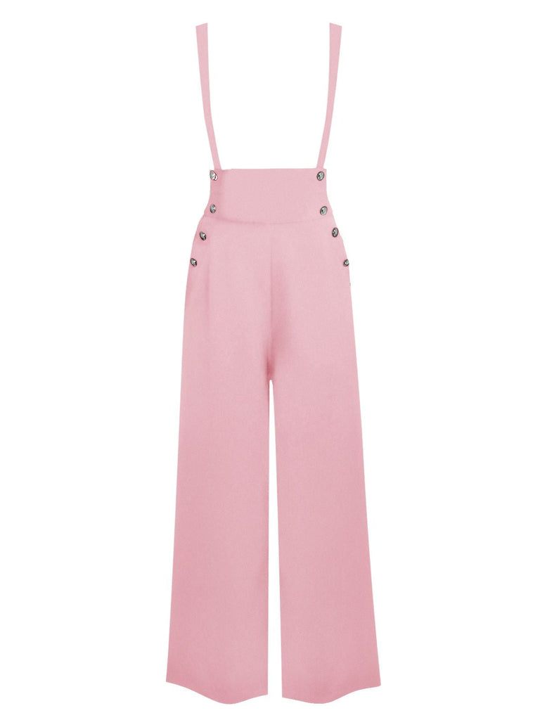 Rosa 1930er Solide Weites Bein Gurt Hosen