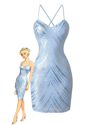 1920er Pailletten Zickzack Rückenfrei Party Kleid