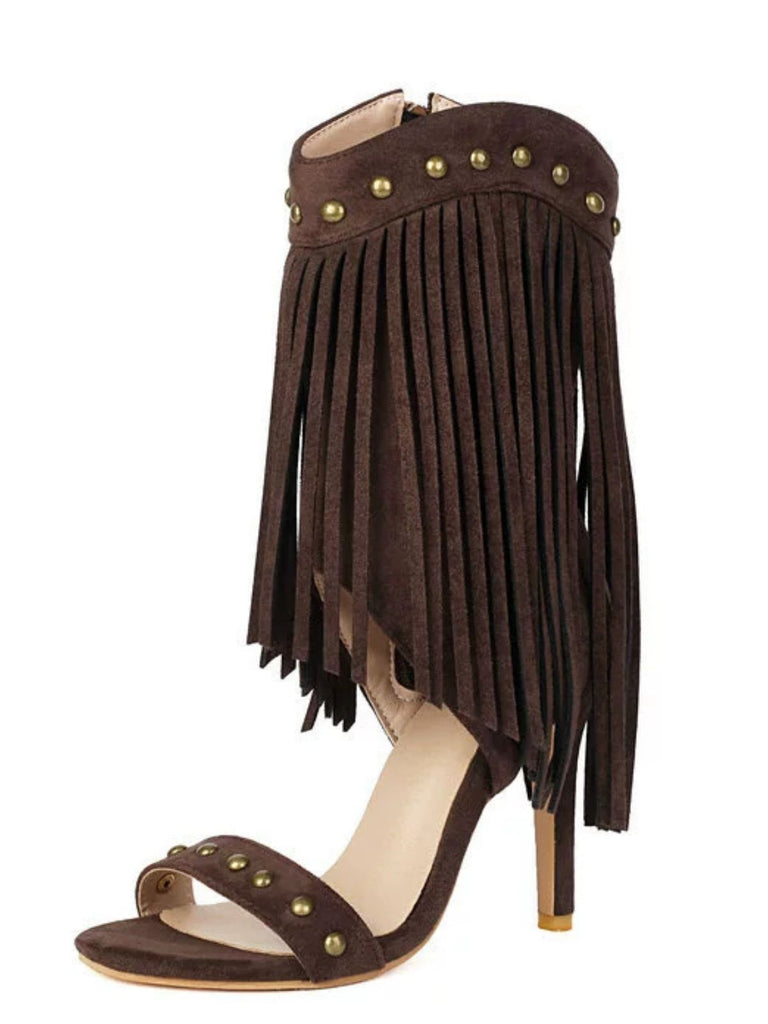 Vintage Quaste Stiletto-Stiefel mit Nieten