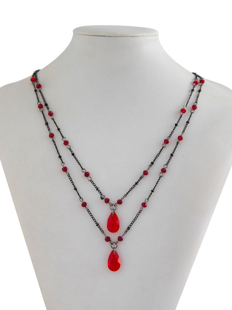 Gothic Doppelschicht Rot Kristall Halskette