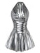1970er Metallic V-Ausschnitt Plissiertes Mini Dress
