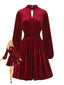 1940er Samt Cutout Plissiertes Laternenärmel Kleid