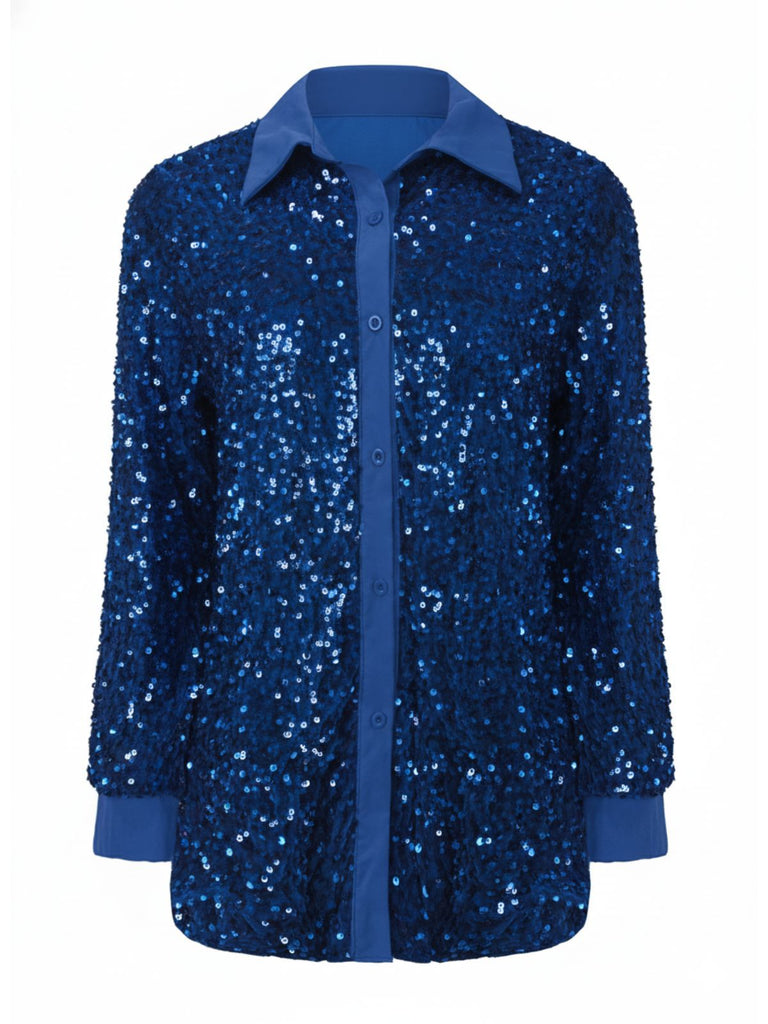 1940er Solide Samt Pailletten Revers Bluse