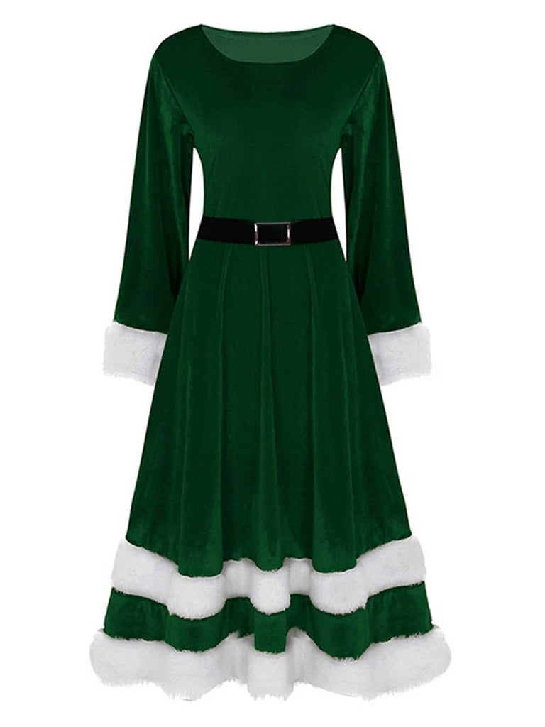 Grün 1940er Weihnachtsmann Faux Fur Trim Samt Kleid