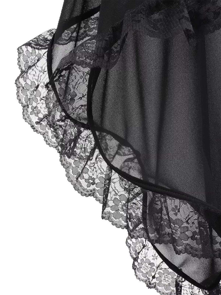 Schwarz Spitze Chiffon Lang Ausgestellte Ärmel