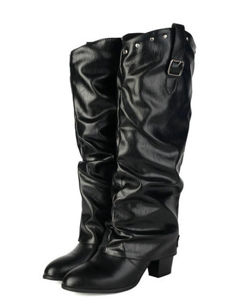 Vintage Genietet Schnalle Wadenmitte Stiefel