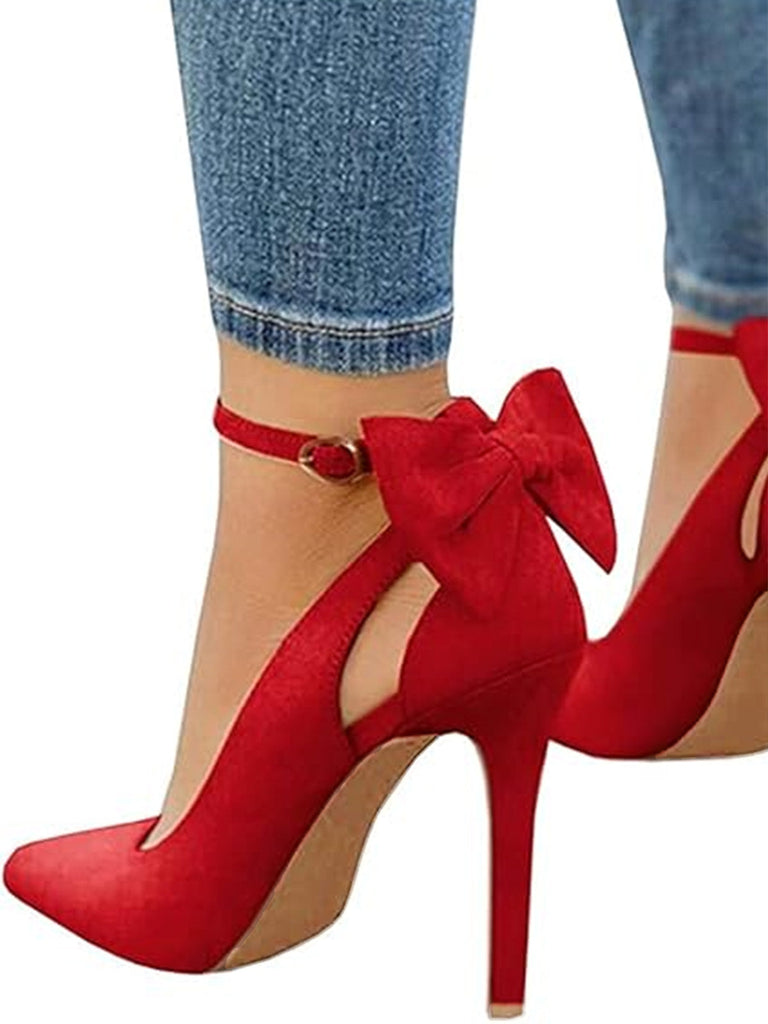 Wildleder Bogen Knöchel Riemen Spitz Zehe Hoch Absatz Schuhe