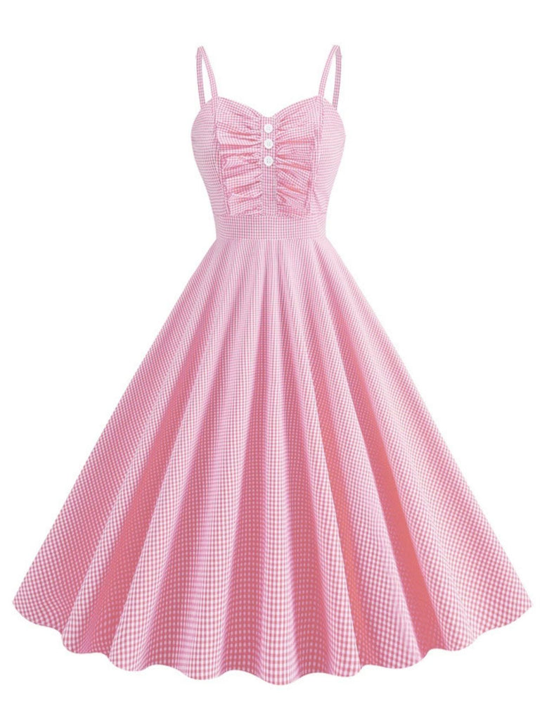 1950er Spaghetti Träger Plaids Tasten Swing Kleid