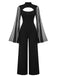 [Vorverkauf] Schwarz 1930er Glitzernd Cutout Jumpsuit mit Umhang