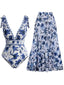 [Vorverkauf] Blau 1940er Blumen Schulterband Einteiliger Badeanzug & Cover-Up