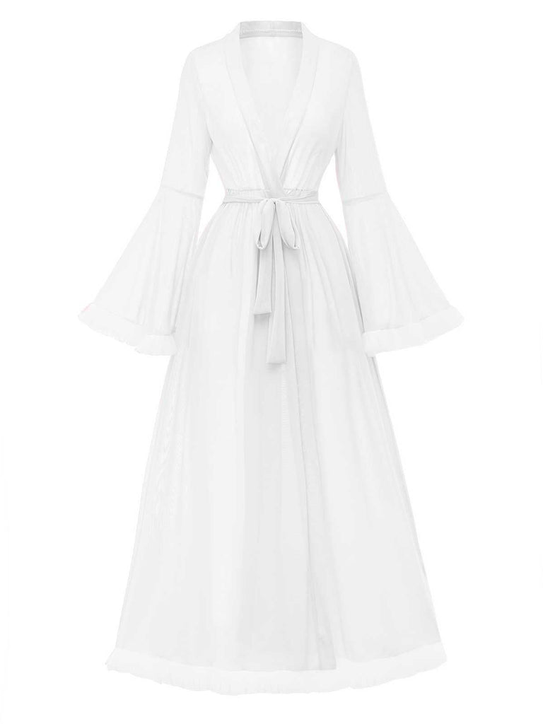 Sekt 1950er Durchsichtig Ausgestellt Ärmel Gürtel Lang Robe