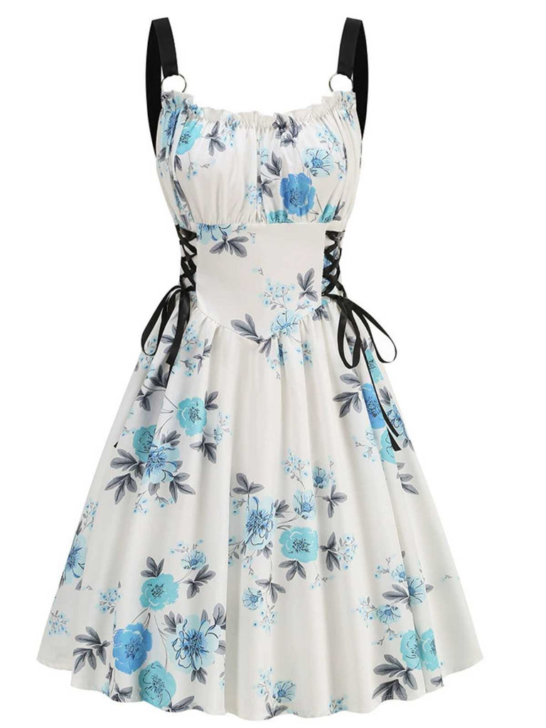 [Vorverkauf] 1950er Träger Blumen Schmetterlinge Schnürung Korsett Kleid