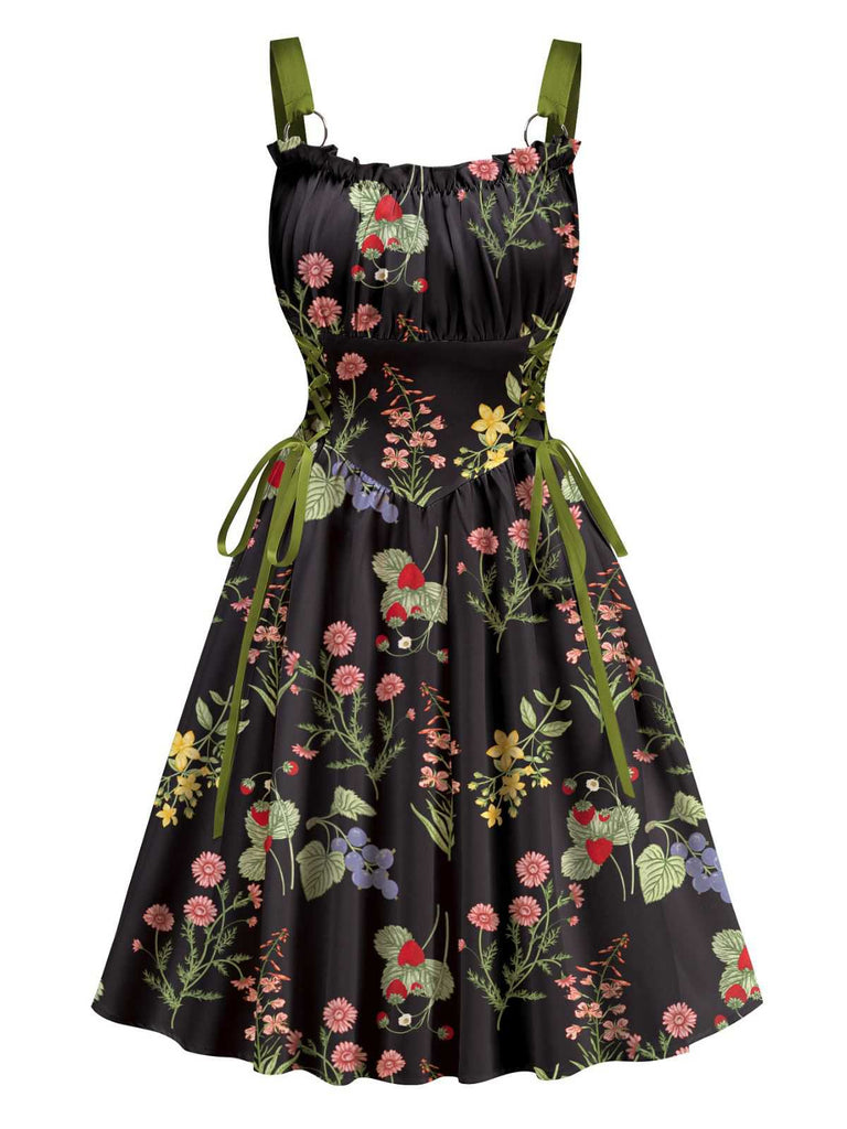 1950er Träger Blumen Schnürung Korsett Kleid