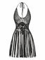 Schwarz 1960er Häkeln Fransen Cutout Halter Bikini Cover-Up