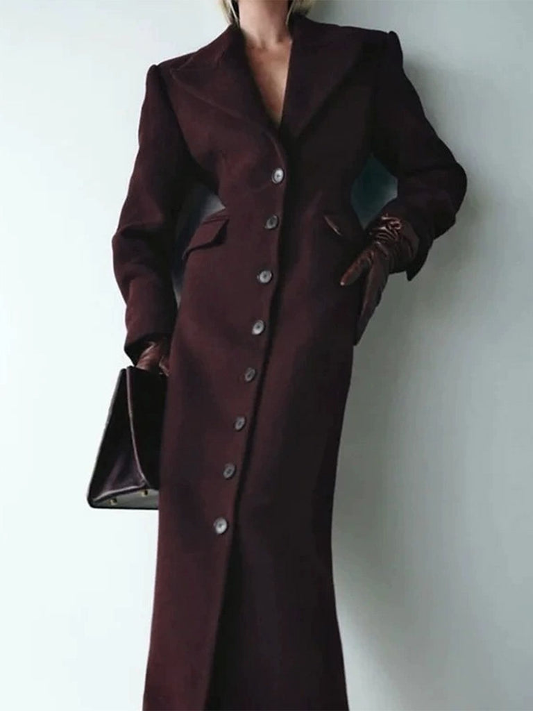 1930er Solide Reverskragen Tasten Faux-Wolle Mantel