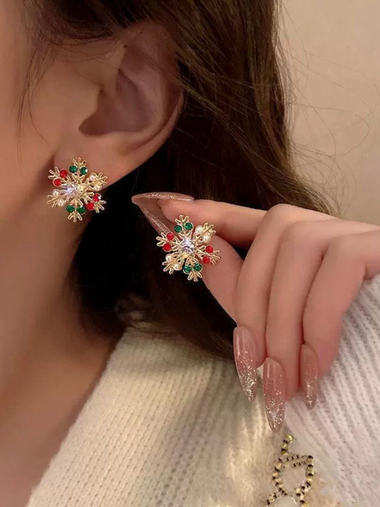 Vintage Weihnachten Schneeflocke Strassstein Ohrringe