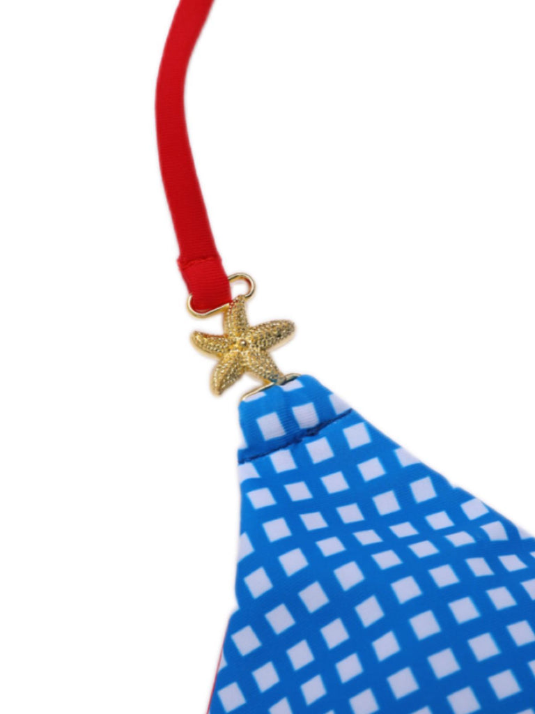 2PCS Blau 1950er Halter Plaid Legierungsstern Bikini Set & Shorts