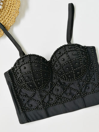 1980er Perle Solide Fischgräte Camisole Korsett