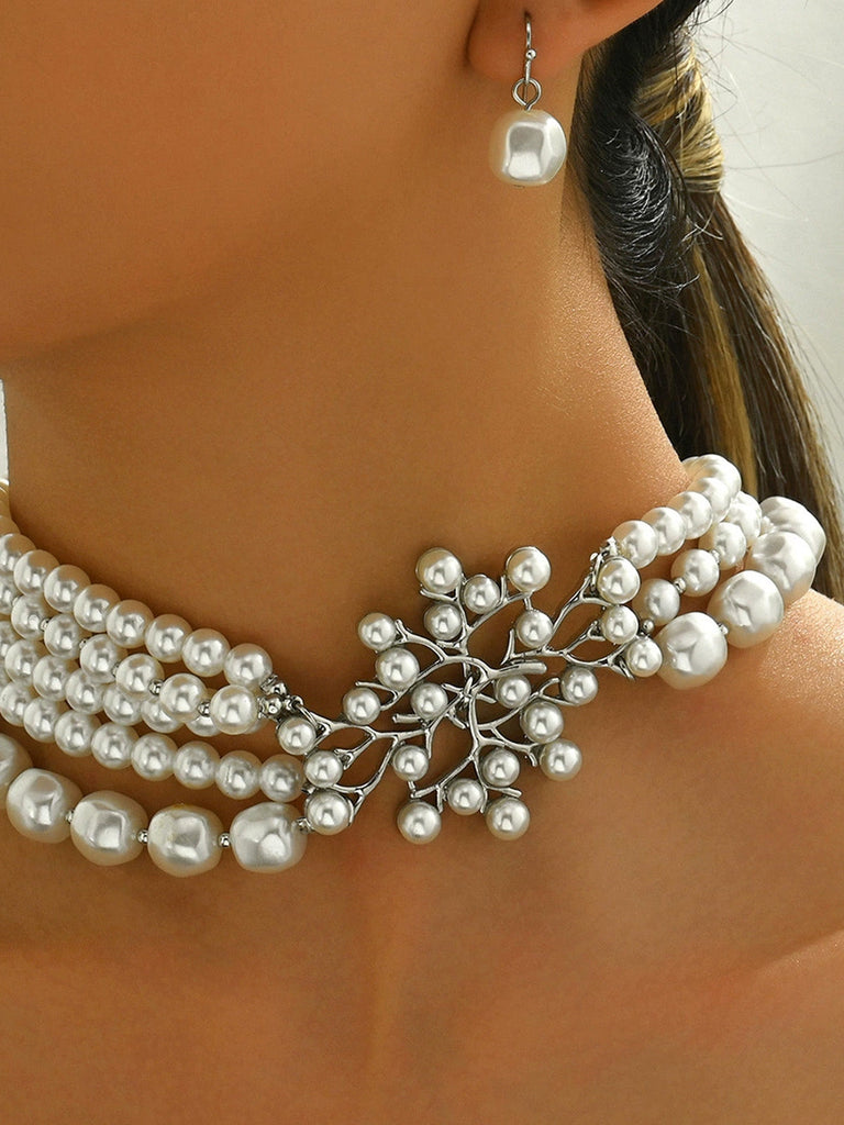 Vintage Geschichtete Perle Halskette & Ohrringe Set