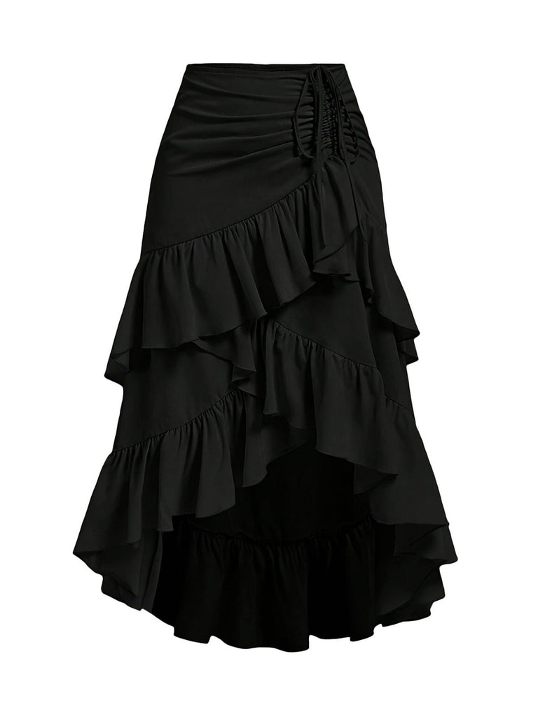 1940er Hochtailliert Paneele Rüschen Saum Rock